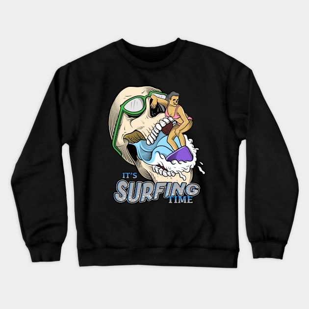 Its Surfing Time Crewneck Sweatshirt by TAMASTUD